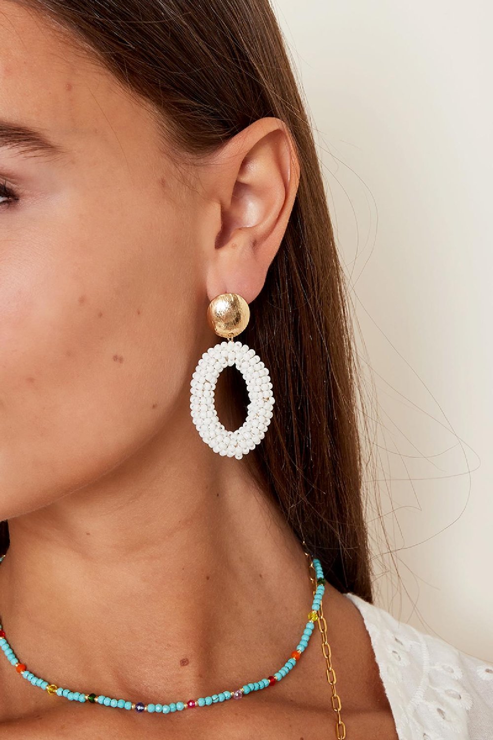 Colourful beaded earrings oval Fuchsia Alloy h5Picture3